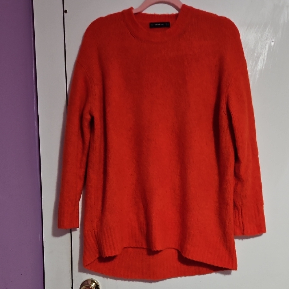 Zara Bold Red Crew Neck Sweater Oversized